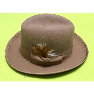 VTG Vintage Godfather Men’s Tan Brown Wool Fedora Hat Medium Made USA Feather
